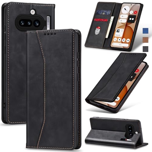 Jasonyu Flip Wallet Case for Nothing Phone 4a 5G,Black | PU Leather Magnetic Folio Cover,with Card Holder,Kickstand,TPU Shockproof,Durable,Protective Phone Case - color: Black, size: Nothing Phone 4a
