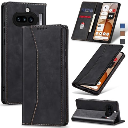 Jasonyu Flip Wallet Case for Nothing Phone 4a 5G,Black | PU Leather Magnetic Folio Cover,with Card Holder,Kickstand,TPU Shockproof,Durable,Protective Phone Case - color: Black, size: Nothing Phone 4a