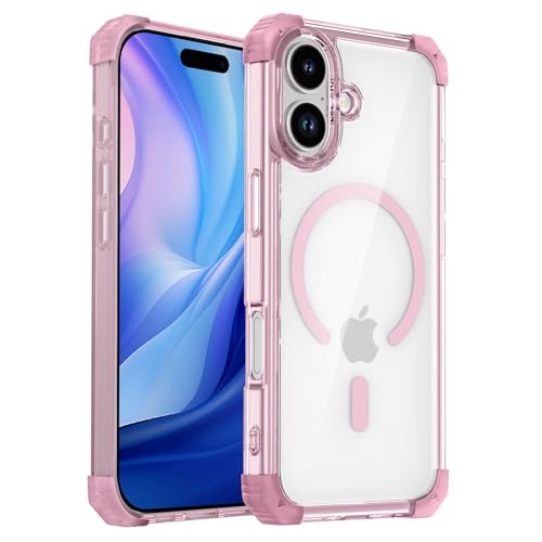 Magnetic Clear Case for iPhone 17 Case Crystal Clear, [Anti-Yellowing][Military-Grade Protection], Shockproof Protective Bumper Cute Transparent Slim, Compatible with MagSafe, Clear Pink - color: Pink, size: for iPhone 17