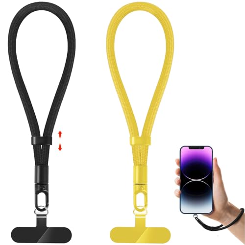 Phone Lanyard, 2 Pack Adjustable Cell Phone Lanyard Strap, Hand Wrist Strap Lanyard with Tether Tabs for Smartphones - color: Black+yellow