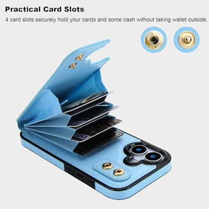Folosu for iPhone 17 Case Wallet with Card Holder,Finger Ring Cover Blue - color: Blue