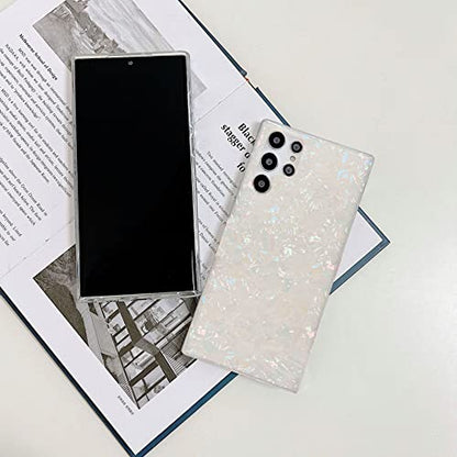 J.west Galaxy S23 Ultra Case 5G 6.8-inch, Luxury Sparkle Glitter Translucent Clear Opal Pearly Thinfoil Design Shiny Slim Print Soft Silicone Protective Phone Case Cover for Women Girls