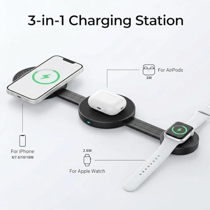 3-in-1 Wireless Charging Station, Foldable Pocket-Sized USB-C Fast Charger