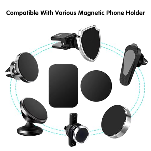 Adhesive Thin Metal Plates(Compatible with Magnetic Mounts),4 Piece Metal Plates for Phone Case(2 Rectangle and 2 Round) S-07N(Black)