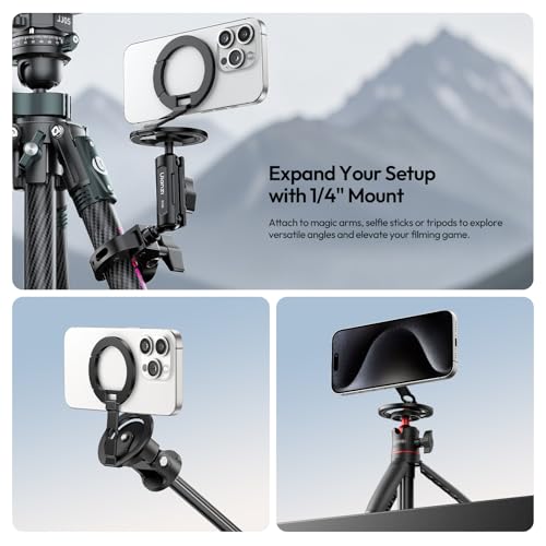 ULANZI MA02 Dual Magnetic Ring Phone Grip Stand, Aluminum for MagSafe Gym Kickstand Compatible with iPhone 17-12 Series, Foldable Phone Tripod Mount with 1/4" Screw for Live Streaming Vlog, Silver - color: Silver