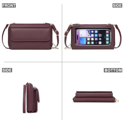 GOIACII Phone Purse Crossbody Bags for Women Small Travel Wallet Touch Screen RFID Blocking - color: C01 Wined-red