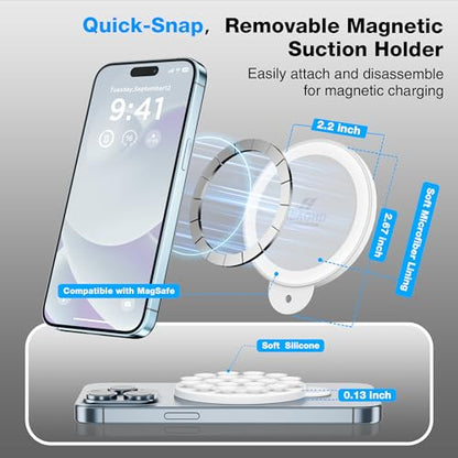 Magnetic Suction Cup Phone Mount, Compatible with MagSafe, Silicone Octo Cup Buddy Sticky Grip Holder for iPhone and Android, Removable Hands-Free Phone Stand Selfie/Video for TikTok, White - color: White