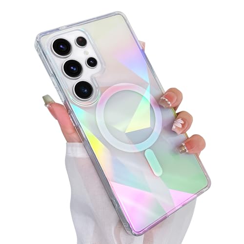Cute Case for Samsung Galaxy S25 Ultra Case, Iridescent Geometry | Compatible with Magsafe, Clear Aesthetic Girly Glitter Sparkly Bling Rainbow Magnetic Phone Cover for Women Girls - color: Iridescent Geometry, size: Samsung Galaxy S25 Ultra