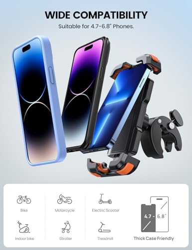 Lamicall Motorcycle Bike Phone Holder with Upgrade Quick Install Bar Clip - color: Orange