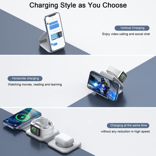 3 in 1 Wireless Charging Station for Apple,Foldable Magnetic Travel Charger - color: white