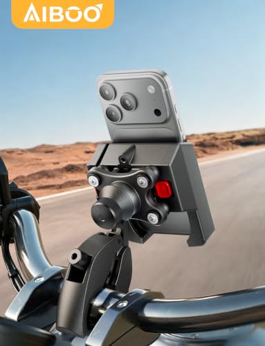 Motorcycle Phone Mount,[1s Auto Lock & Vibration Dampener]Anti-Shake Handlebar Cell Phone Clamp,360° Rotation Bike Phone Holder for iPhone 17 16 Pro Max, Samsung Galaxy S25 Ultra, 4.7-7.2" Smartphones - style: Airbag Shock