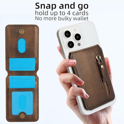 HAII for MagSafe Card Wallet Bag compatible with MagSafe Invisible Ultra-Thin Lightweight Kickstand Magnetic Mobile Wallet Man Woman, 4 Card Slots + 1 Zipper Cash Bag. (Brown, Zipper) - color: Brown, size: 4 Card Slots + 1 Zipper Cash Bag - Zipper
