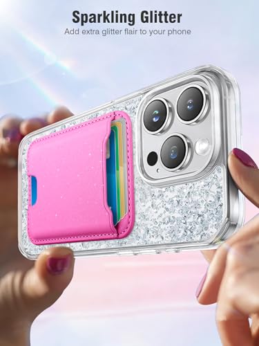 TopMade for Magsafe Wallet, Sparkle Magnetic Card Holder for iPhone 17, iPhone 16/15/14/13/12 Series, Leather Magnetic Phone Wallet with Powerful Magnet, RFID Blocking, Fit 4 Cards, Glitter Pink - color: Glitter Pink