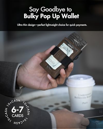 iwantit 3 in 1 MagSafe Wallet Men: Slim Bifold Money Clip + Smart Pop up Card Holder - Cash Strap, Men’s Minimalist Magnetic Wallet, ID Window, Premium Leather (Nubuck Brown) - color: Nubuck Brown