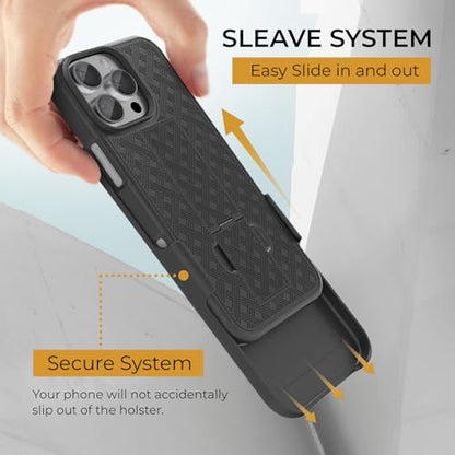MOTIVE for iPhone 16 Pro Case with Belt Clip, Rigid, Kickstand | 6.3" | Ranger v1 Series, Black, 360° holster, open-top/open-bottom port access, textured grip, slim - size: iPhone 16 Pro