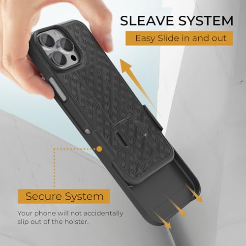 MOTIVE for iPhone 16 Pro max Case with Belt Clip, Rigid, Kickstand | 6.9" | Ranger v1 Series, Black, 360° holster, open-top/open-bottom port access, textured grip, slim - size: iPhone 16 Pro Max