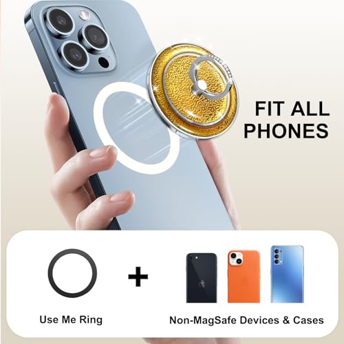 Sparkly Magnetic Phone Grip,Glitter Magnet Ring Stand Holder,Yellow - color: Clear Laser