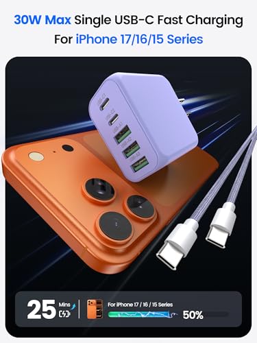 60W USB C Charger Block for iPhone 17 16 15,EIZLXQ 2-Pack USB C Wall Charger with Total 60W Max Output,10FT USB C Cable,Fast Charging Blocks for iPhone 17/16/15 Series,Galaxy,Pixel,iPad-Lavender - color: Lavender
