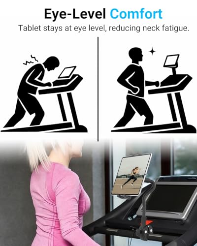 Gooseneck Tablet Holder for Treadmill and Peloton Bike Fit 4-13" iPad & Phone, Universal Clamp Mount with Flexible Arm for Spin Bike, Indoor Exercise Bicycle, Wheelchair, Stroller Handlebar