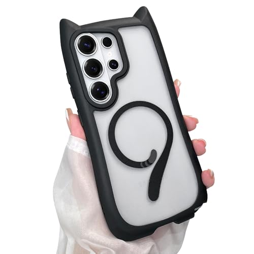 AIGOMARA Cute Case for Samsung Galaxy S26 Ultra Case with Cat Ears, Black | Kawaii Magnetic Kitty Tail Design [Compatible with MagSafe] Clear Aesthetic Drop Proof Phone Cover for Women Girls - color: Black, size: Samsung Galaxy S26 Ultra