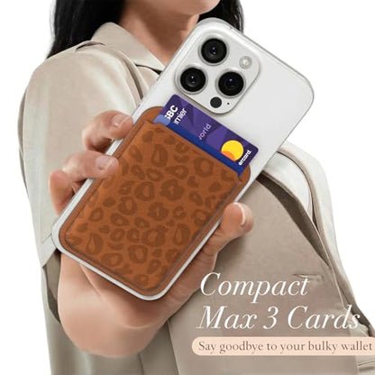 Svanove Leopard Magnetic Phone Wallet Compatible with Magsafe Wallet for Women, Cheetah Print ID Credit Card Holder Wallets for iPhone 17/16/15/14/13/12 Series, Cute Slim Leather Wallets, Brown - color: Brown