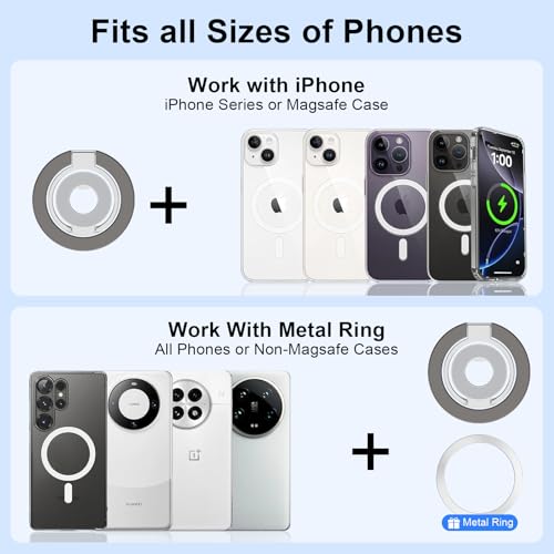 Magnetic Phone Ring Holder for MagSafe, 360° Rotation Cell Phone Grip Stand - color: gray