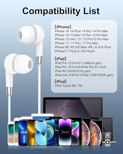 Lightning Earbuds for Apple, Wired Headphones with Microphone for iPhone