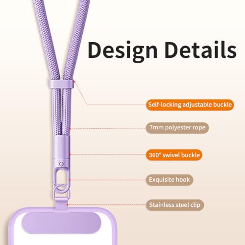 saxsion Lanyard for Phone, Self-Locking Phone Wrist Strap with 0.4mm Ultra-Thin Clip & 360° Hook, Anti-Drop and anti theft phone Strap (Lilac Purple) - color: Lilac Purple