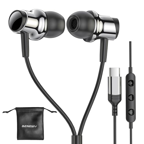 USB C Headphones Wired Earbuds for Samsung Galaxy S26 S25 S24 A57 iPhone 17 - color: Black