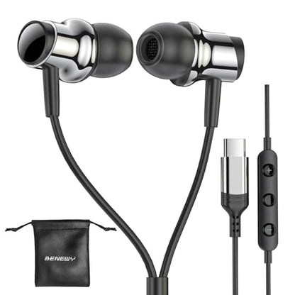 USB C Headphones Wired Earbuds for Samsung Galaxy S26 S25 S24 A57 iPhone 17 - color: Black