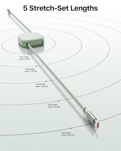 240W Retractable USB C Cable,3.3ft,Tea Green, 2Pack - color: Tea Green, size: 2Pack-3.3ft