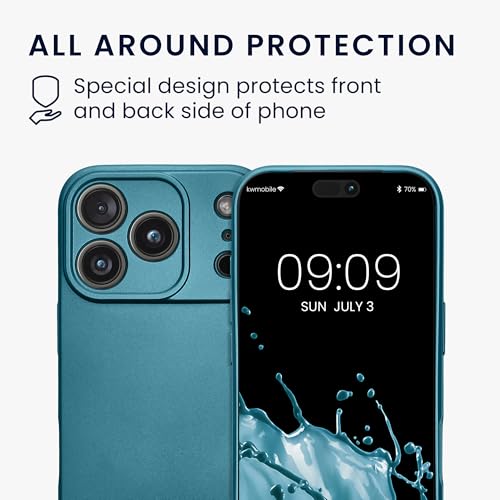 kwmobile Case Compatible with Apple iPhone 17 Pro Case -Soft TPU Back Phone Cover - with Metallic Look - Metallic Caribbean Blue - color: Metallic Caribbean Blue, size: iPhone 17 Pro