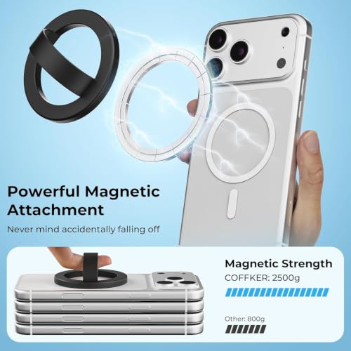 Magnetic Finger Loop Grip Holder for iPhone 17/16/15/14/13/12 Series, Black - color: Black
