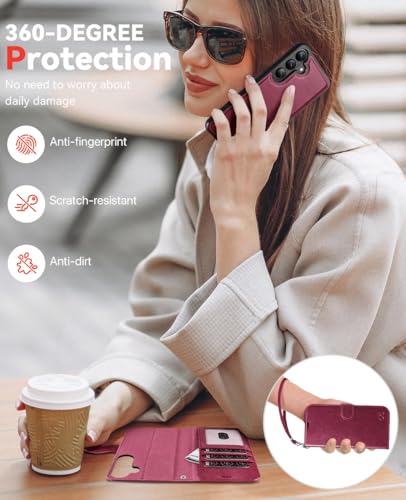 OCASE for Samsung Galaxy S26 Detachable Wallet Case with Card Holder, [2 in 1] PU Leather Flip Folio Case with RFID Blocking Stand Wrist Strap Shockproof Phone Cover 2026, Burgundy - color: Burgundy, size: Samsung Galaxy S26