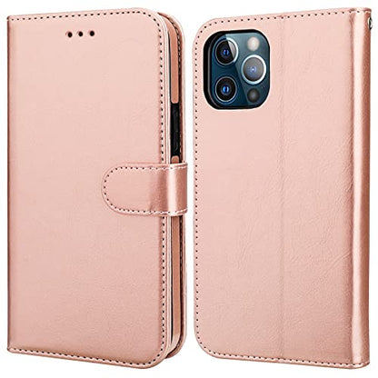 Bocasal Detachable Wallet Case Card Holder for iPhone 13 Pro, Rose Gold - color: Rose Gold
