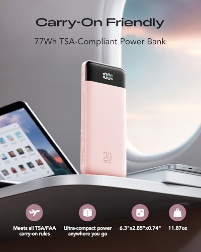 Orfeika 20000mAh Power Bank, Portable Charger with 4 Built-in Cables - color: SoftPink