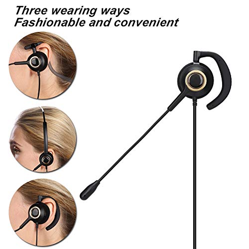 One Ear Mono Headphone, Call Center Headset with Mic Rear Mounted Noise Canceling Customer Service Headset 3.5mm Single Plug Telephone Headphone