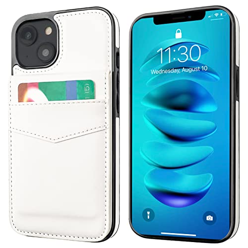 KIHUWEY for iPhone 14 Wallet Case Card Holder Kickstand, White - color: White