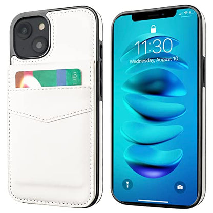 KIHUWEY for iPhone 14 Wallet Case Card Holder Kickstand, White - color: White