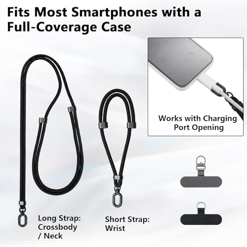 BESARME Phone Lanyard Set, 2 Pack, Black, Adjustable Crossbody & Wrist - color: Black