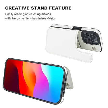 ONETOP for iPhone 15 Pro Wallet Case with Credit Card Holder,White | Kickstand,ID/Cash Holder,Case Wallet with Card Slots,Double Magnetic Clasp,Durable PU Leather Shockproof Cover for Women Men - color: White