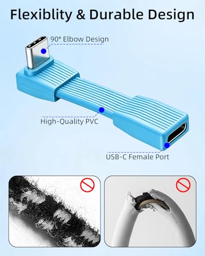 80Gbps Short USB 4 Flat Extension Cable,3.1 USB C Fast Charging Cable,PD 240W 90 Degree USB C Male to USB C Female Extender Cable,8K@60Hz Video Display for Phone,Tablets,Blue(0.16FT/2Pack) - style: 2 Blue