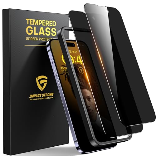 ImpactStrong Anti-Spy Privacy Screen Protector for iPhone 14 Pro (6.1-Inch), 9H Tempered Glass, Shatter-Resistant, Anti-Scratch, Easy Install Kit, Case Friendly, 2-Pack - size: iPhone 14 Pro