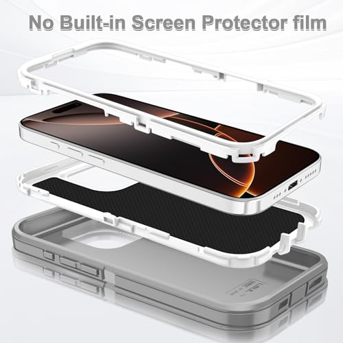 for iPhone 16 Pro Max Case Heavy Duty Protective Shockproof Dropproof 3-Layer Full Body Protection [Without Screen Protector] Tough Rugged Cover for Apple iPhone 16 Pro Max,Grey/White - color: Grey/White