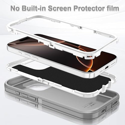 for iPhone 16 Pro Max Case Heavy Duty Protective Shockproof Dropproof 3-Layer Full Body Protection [Without Screen Protector] Tough Rugged Cover for Apple iPhone 16 Pro Max,Grey/White - color: Grey/White