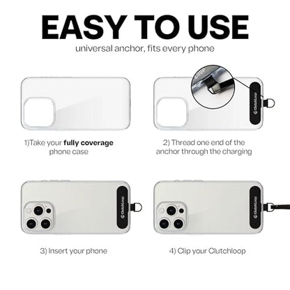 ClutchLoop Anchor-Universal Phone Tether Tab, Strong Cell Phone Lanyard Tab and Phone Strap Replacement - color: Midnight