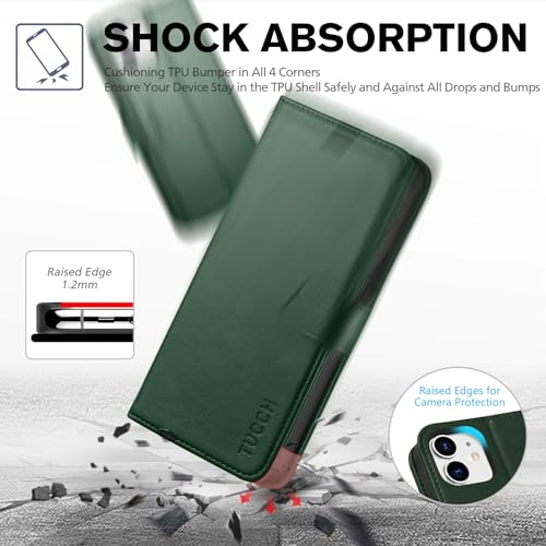 TUCCH Wallet Case for iPhone 12 Pro/12 (6.1") 2020, Flip Stand, Dark Green | RFID Blocking, 3 Card Holders, Kickstand, PU Leather, Shockproof TPU Shell, Magnetic Closure, Protective Folio Cover - color: Dark Green