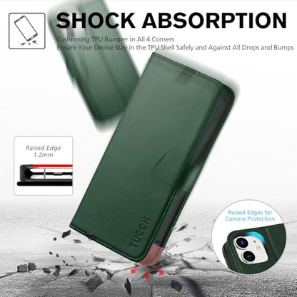TUCCH Wallet Case for iPhone 12 Pro/12 (6.1") 2020, Flip Stand, Dark Green | RFID Blocking, 3 Card Holders, Kickstand, PU Leather, Shockproof TPU Shell, Magnetic Closure, Protective Folio Cover - color: Dark Green