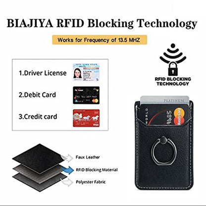 Card Holder for Phone Case 2Pc, RFID Leather Phone Wallet with Ring | Phone Wallet Stick On Back Of Phone Case.Credit Card/ID/Pocket Phone Card Holder for iPhone Andriod. Viewing Freely - color: Black+Black 2PC
