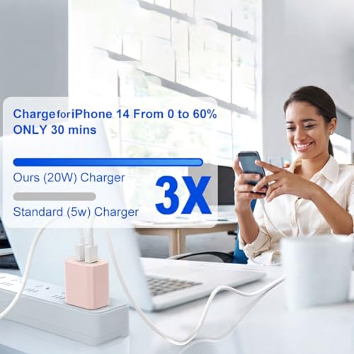 4 Pack USB C Charger Block,20W USB-C & USB-A Port Charger，for i Phone 17/16/15/14/13/12/11/X/8, i Pad and More，Pink - color: 4p pink